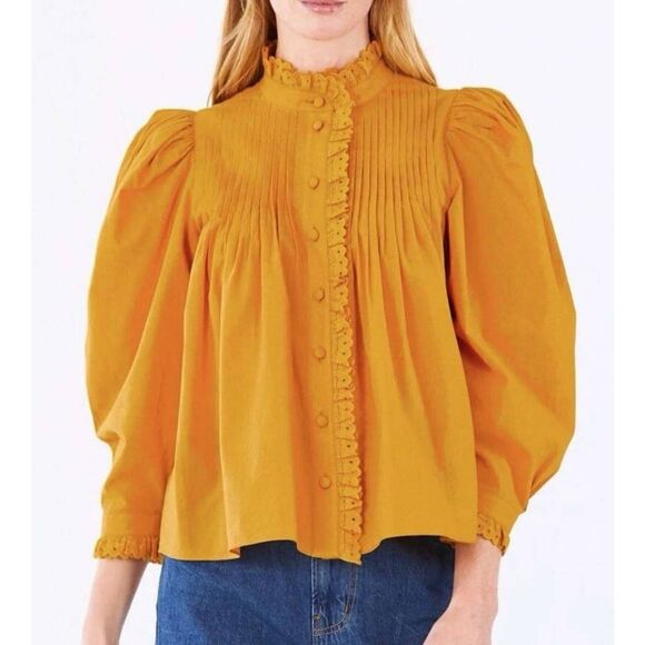 Hunter Bell Preston  Mustard Yellow Button Down Top sz XS - Picture 1 of 5
